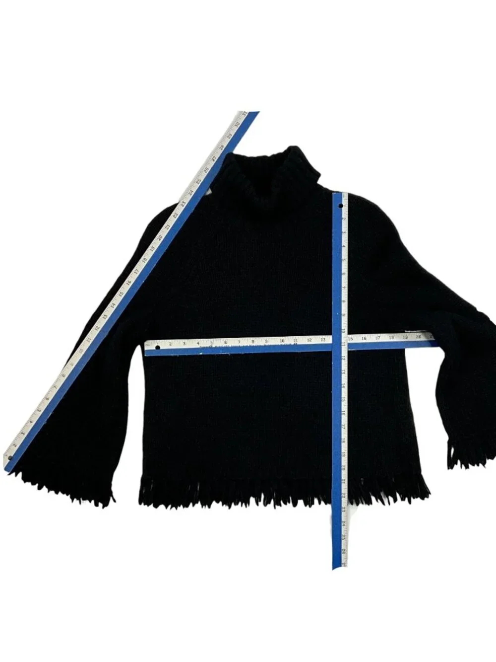 Tory Burch Turtleneck Fringe Jennifer Sweater S Black Alpaca Wool